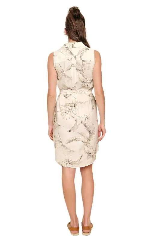 Leaf Print Hi-low Sleeveless Shirt Dress