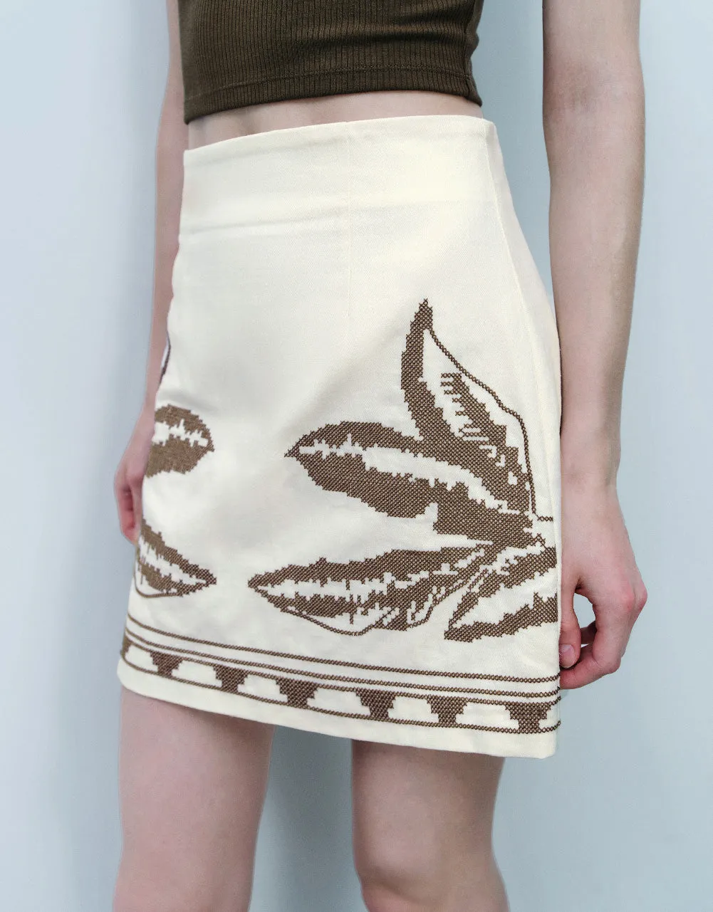 Leaf Printed Mini A-Line Skirt