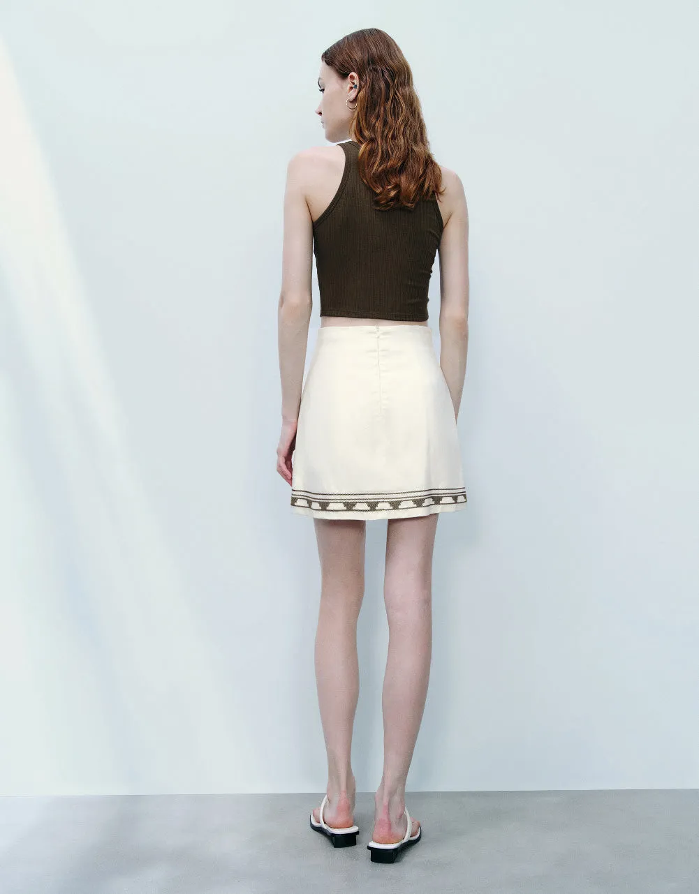Leaf Printed Mini A-Line Skirt