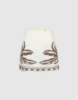 Leaf Printed Mini A-Line Skirt