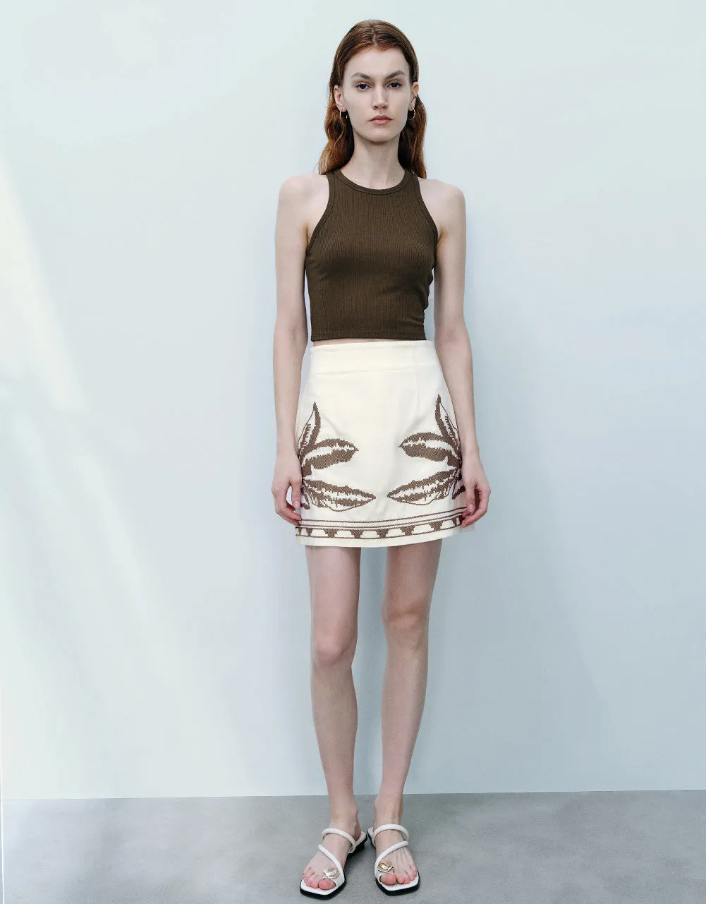 Leaf Printed Mini A-Line Skirt