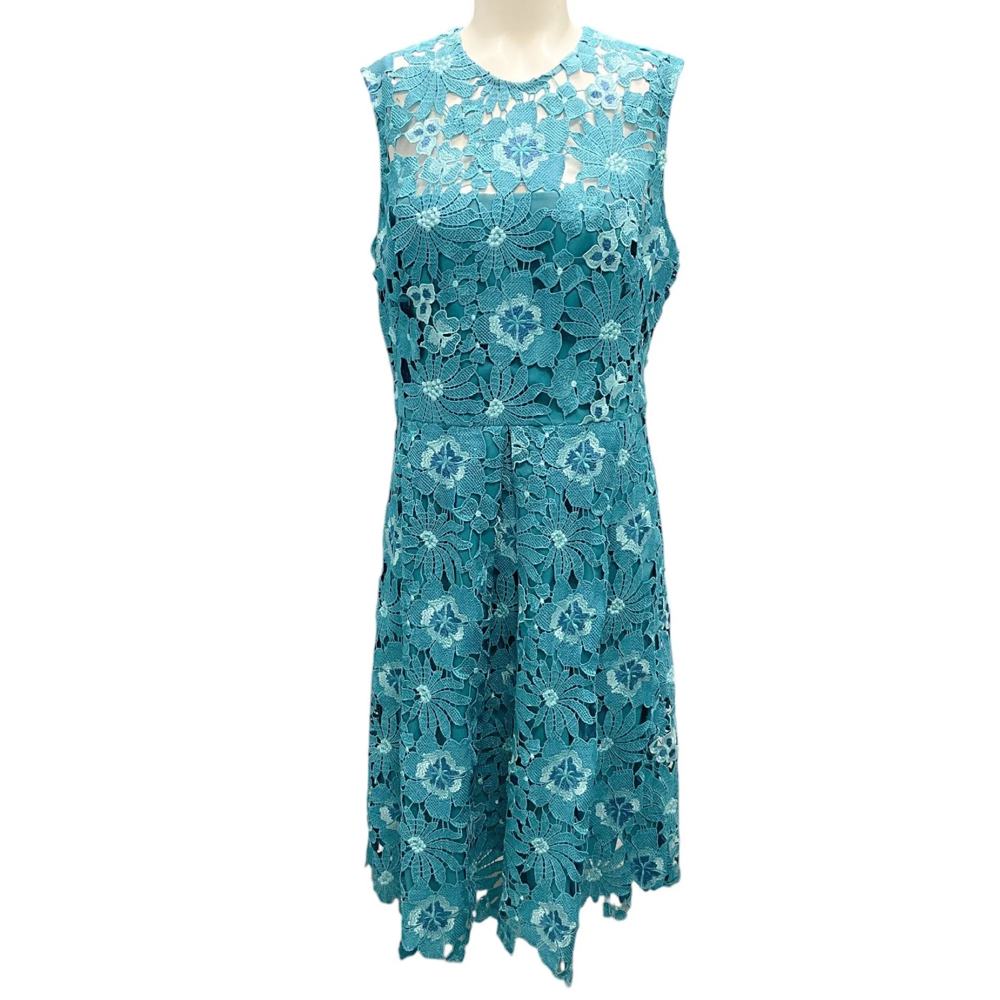Lela Rose Turquoise Sleeveless Lace Cocktail Dress