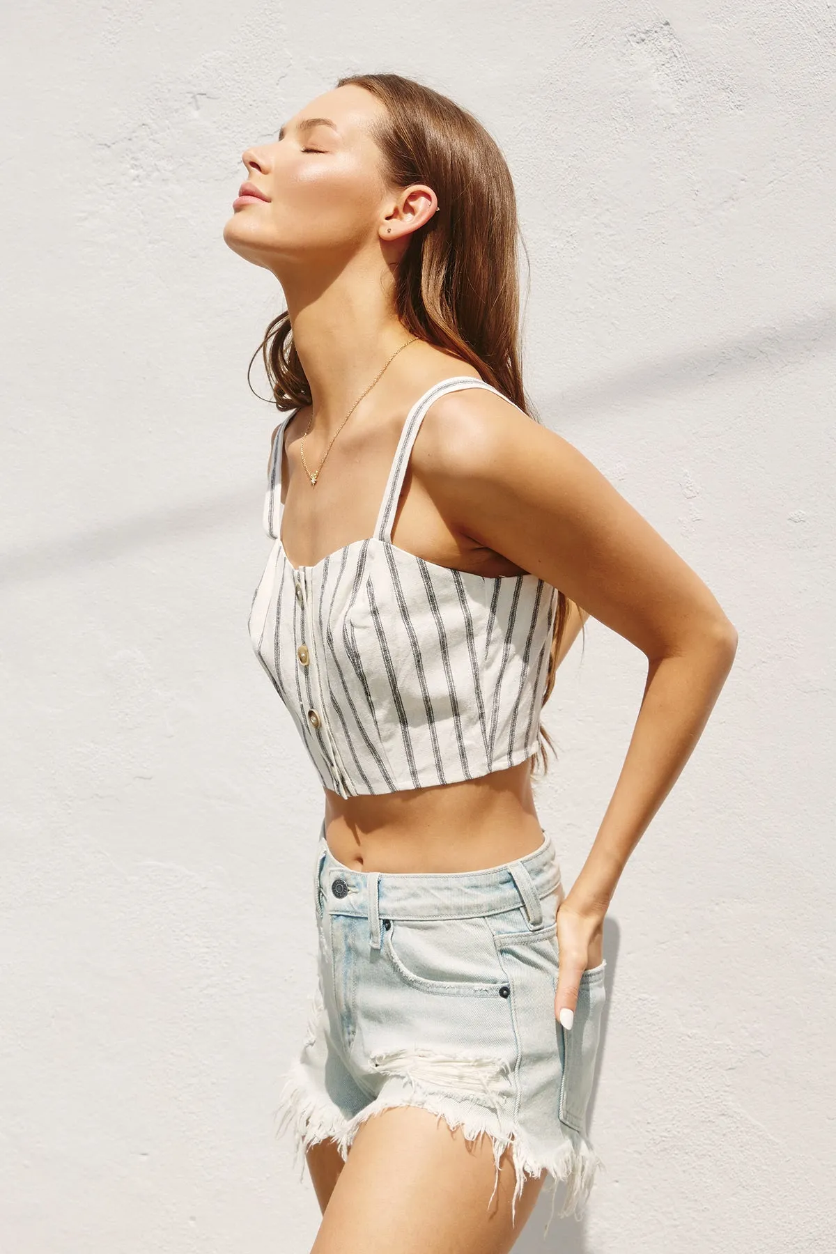 Lena Stripe Sweetheart Crop Top