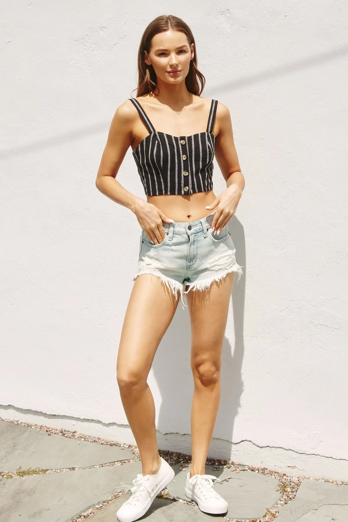 Lena Stripe Sweetheart Crop Top