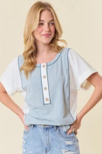 Leo Texture Colorblock Button Tee