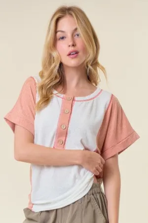 Leo Texture Colorblock Button Tee