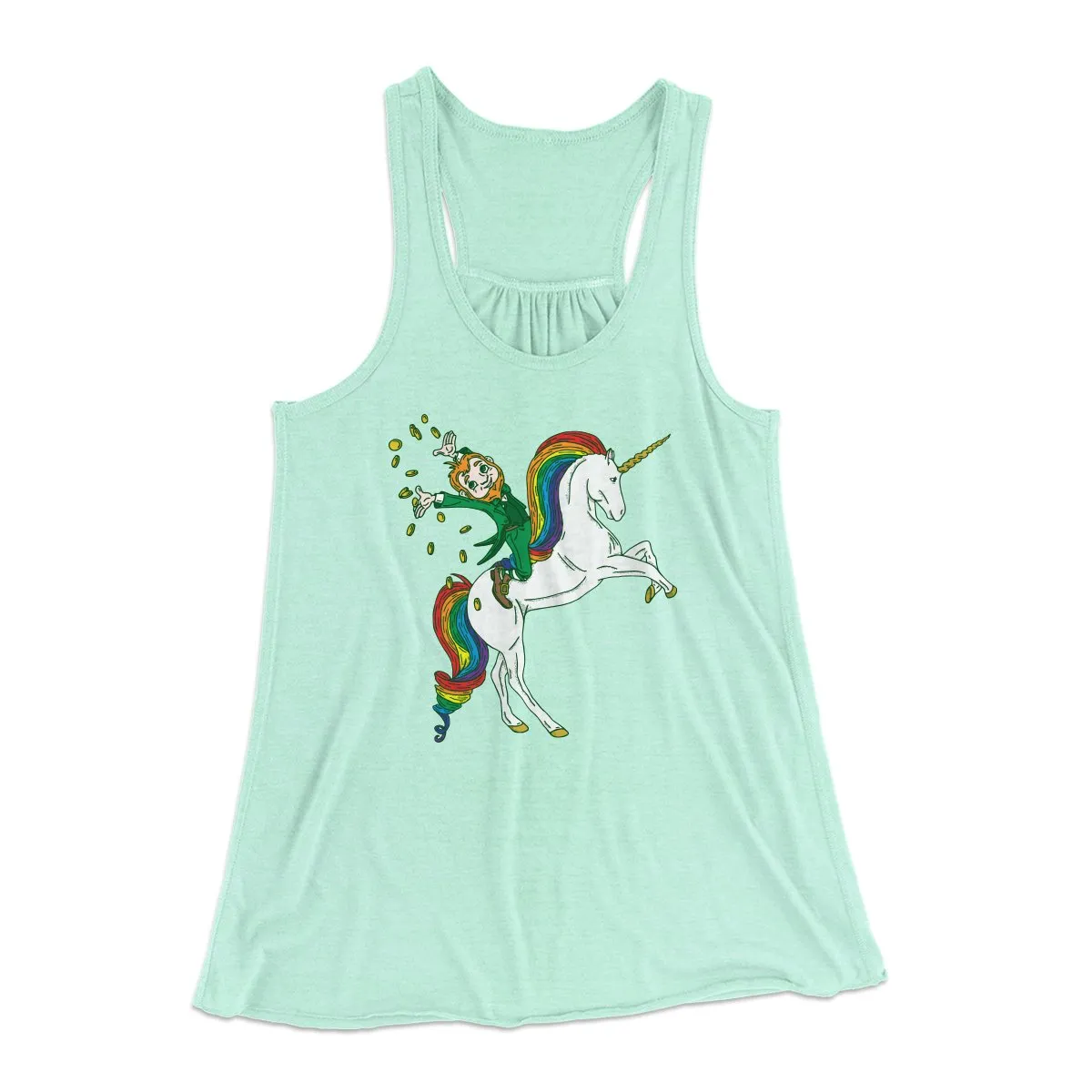 Leprechaun Unicorn Jockey Women's Flowey Tank Top