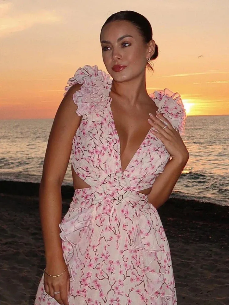 Lexi Elegant Backless Ruffles Maxi Dress