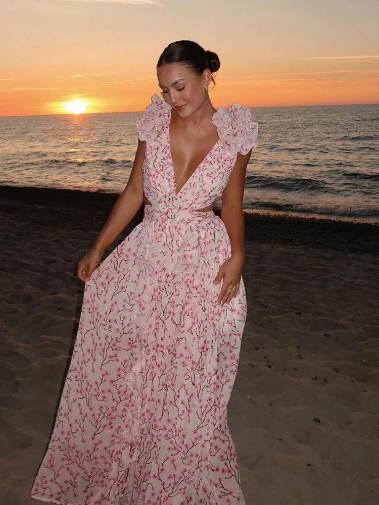 Lexi Elegant Backless Ruffles Maxi Dress