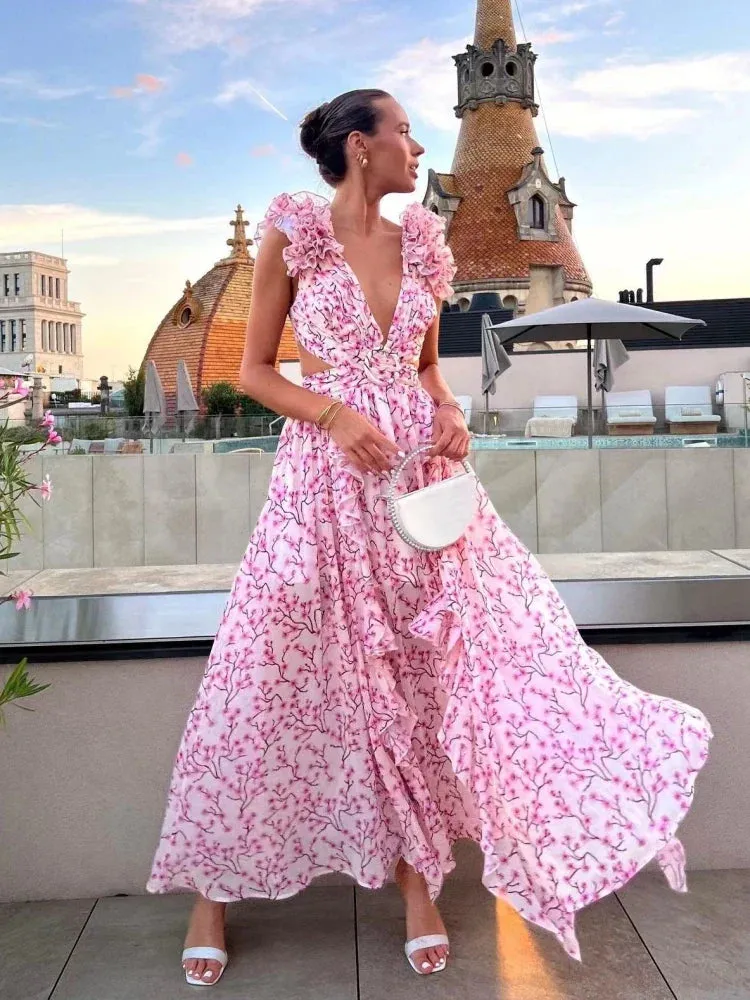 Lexi Elegant Backless Ruffles Maxi Dress