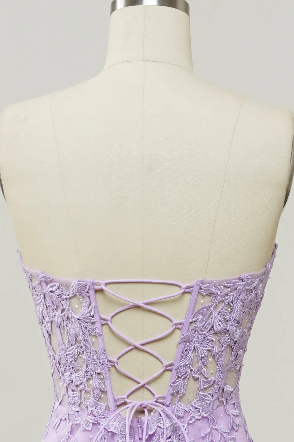 Light Purple Prom Dress Sweetheart Lace Up Long Mermaid Evening Dress with Appliques