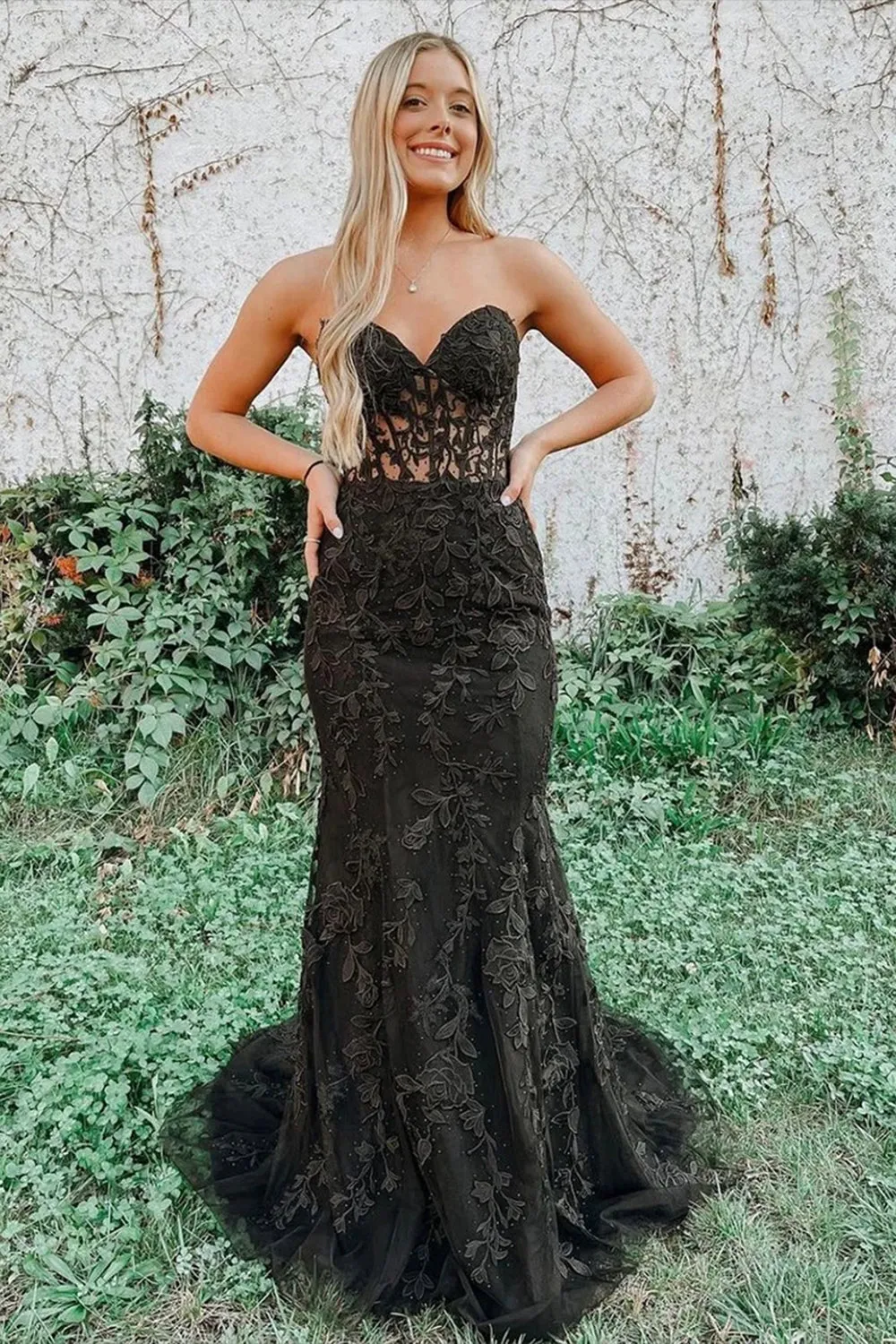 Light Purple Prom Dress Sweetheart Lace Up Long Mermaid Evening Dress with Appliques