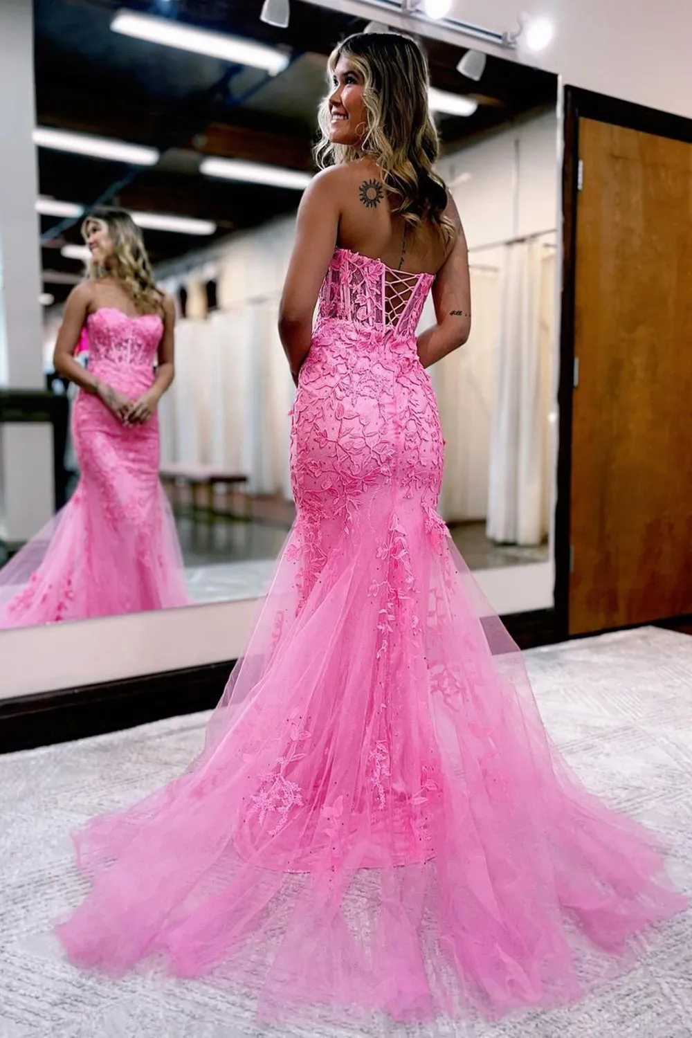 Light Purple Prom Dress Sweetheart Lace Up Long Mermaid Evening Dress with Appliques