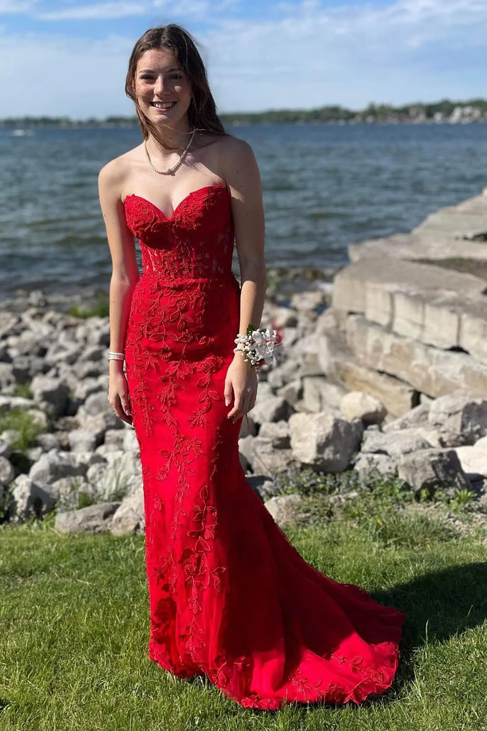 Light Purple Prom Dress Sweetheart Lace Up Long Mermaid Evening Dress with Appliques