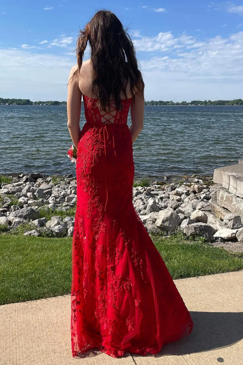 Light Purple Prom Dress Sweetheart Lace Up Long Mermaid Evening Dress with Appliques