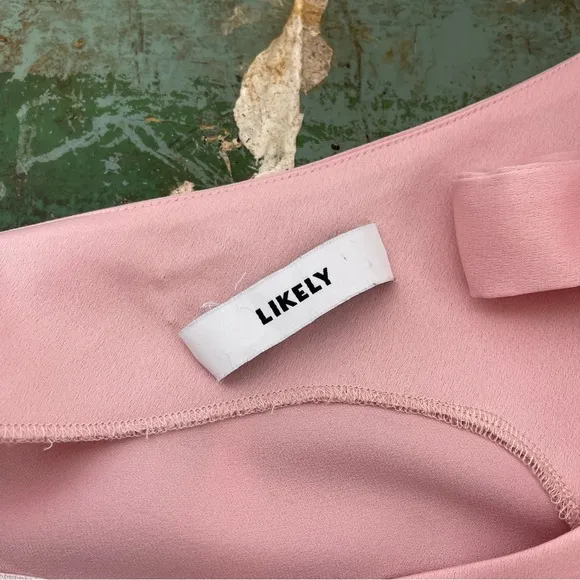 LIKELY Pink Bow Tie One Shoulder Tulip Hem Mini Cocktail Dress Size M