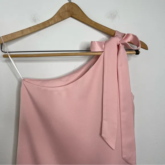 LIKELY Pink Bow Tie One Shoulder Tulip Hem Mini Cocktail Dress Size M