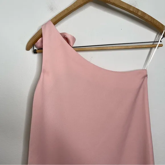 LIKELY Pink Bow Tie One Shoulder Tulip Hem Mini Cocktail Dress Size M