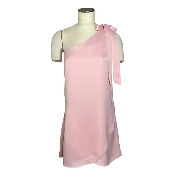 LIKELY Pink Bow Tie One Shoulder Tulip Hem Mini Cocktail Dress Size M