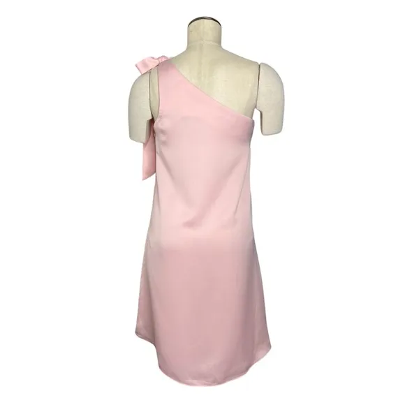 LIKELY Pink Bow Tie One Shoulder Tulip Hem Mini Cocktail Dress Size M