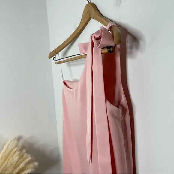 LIKELY Pink Bow Tie One Shoulder Tulip Hem Mini Cocktail Dress Size M