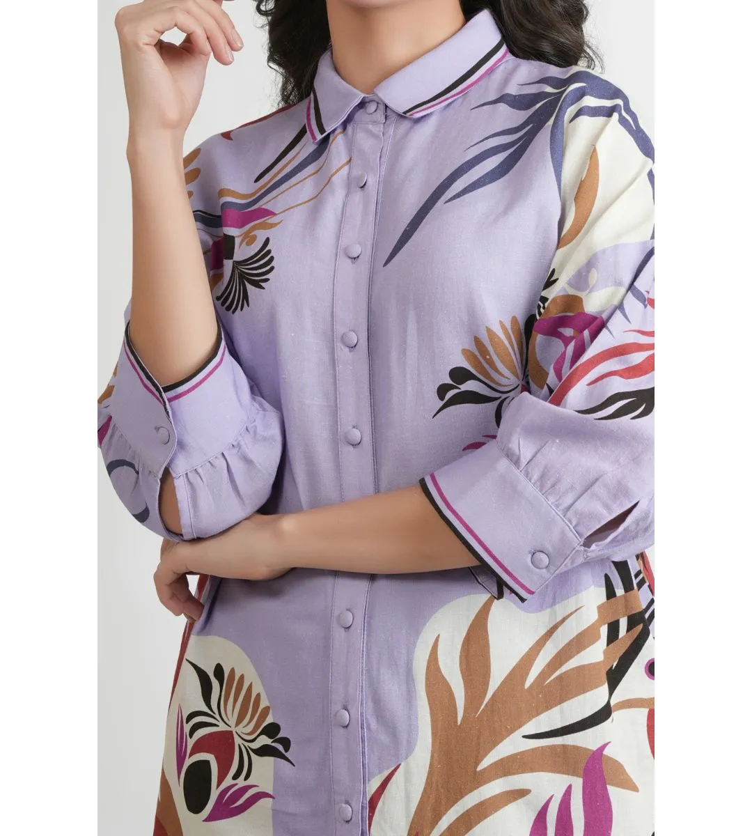Lilac Cotton Collar Pattern Co-ord Set