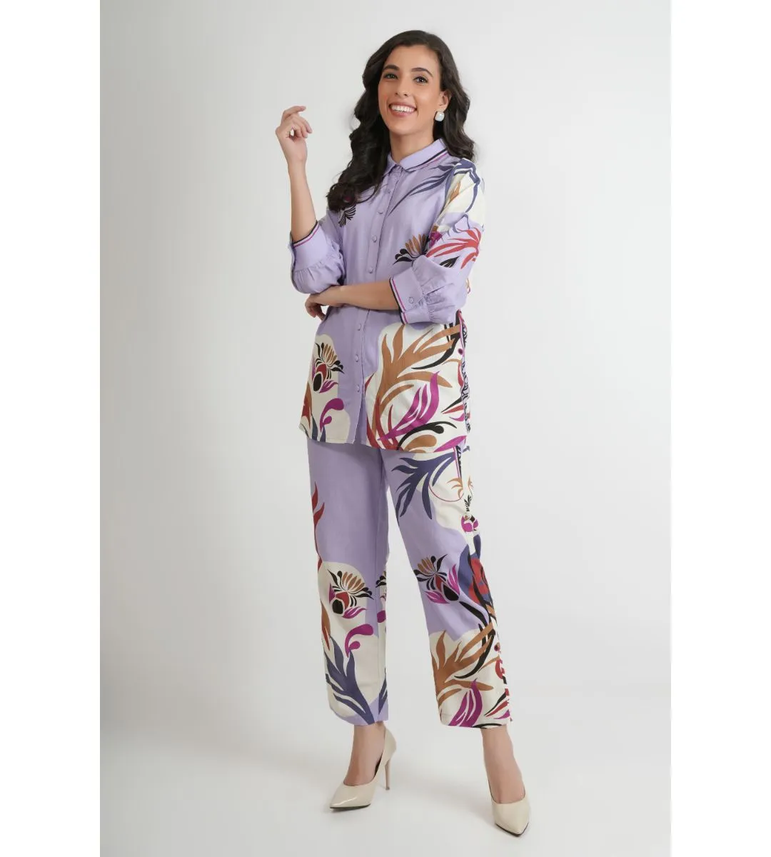 Lilac Cotton Collar Pattern Co-ord Set