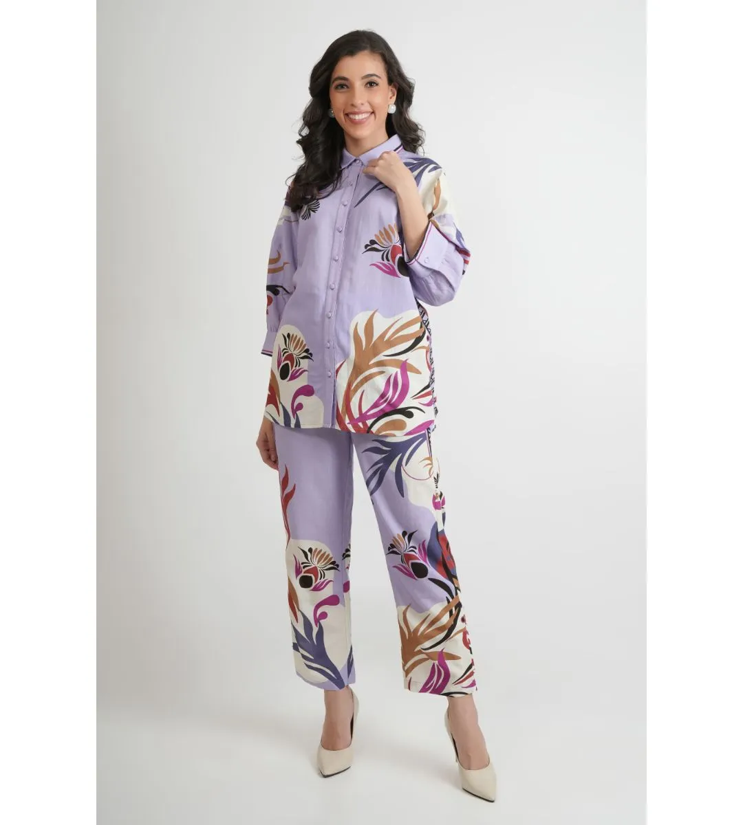 Lilac Cotton Collar Pattern Co-ord Set