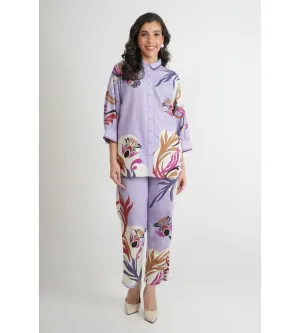 Lilac Cotton Collar Pattern Co-ord Set