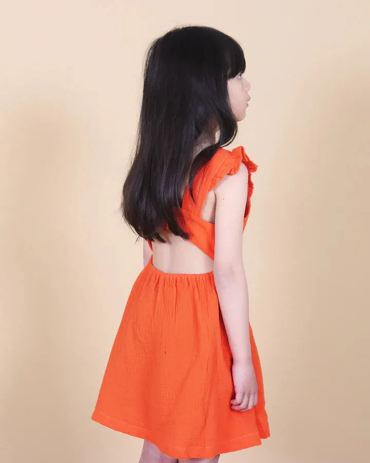 Linen Ruffle Open Back Dress