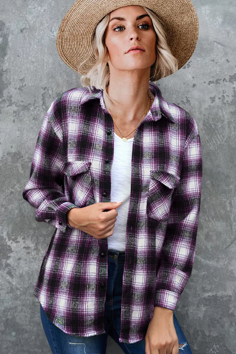Long Sleeved Loose Fitting Plaid Button Down
