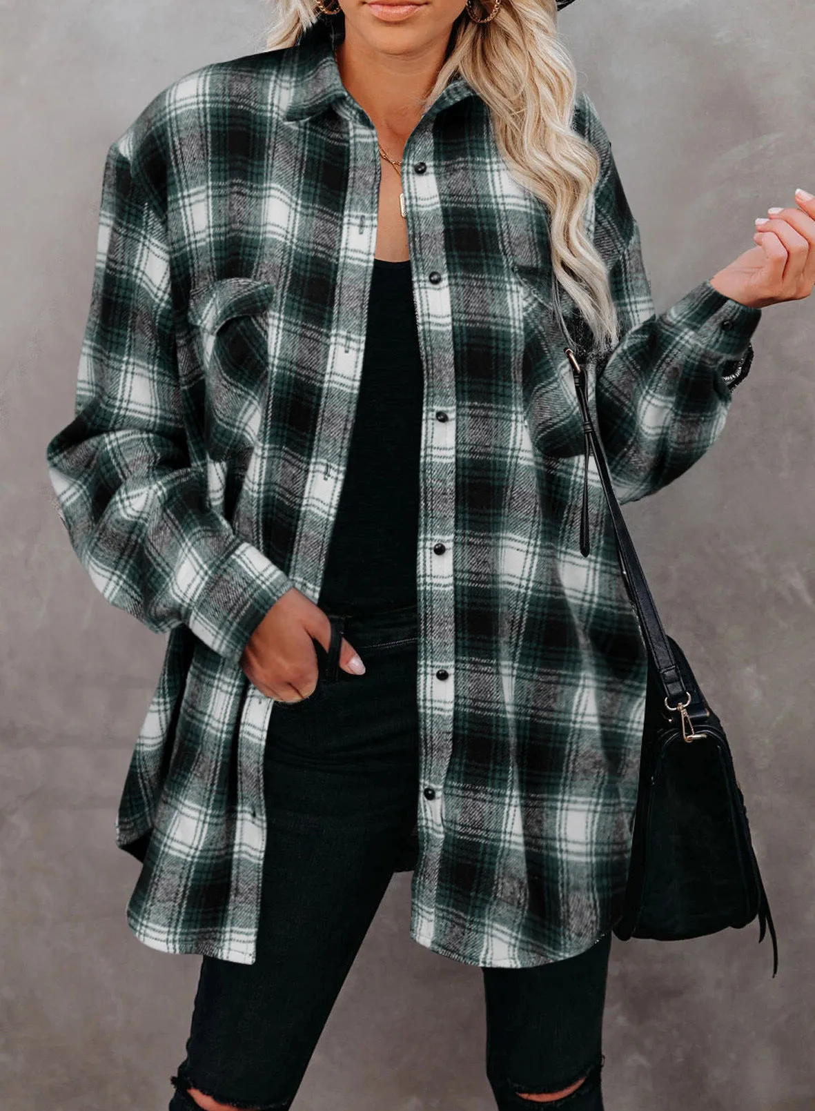 Long Sleeved Loose Fitting Plaid Button Down