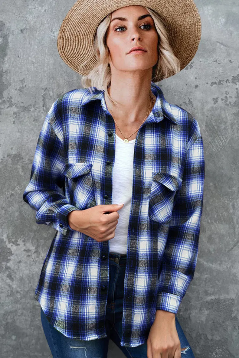 Long Sleeved Loose Fitting Plaid Button Down