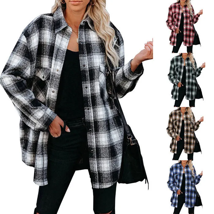 Long Sleeved Loose Fitting Plaid Button Down