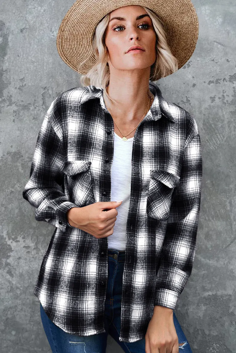 Long Sleeved Loose Fitting Plaid Button Down