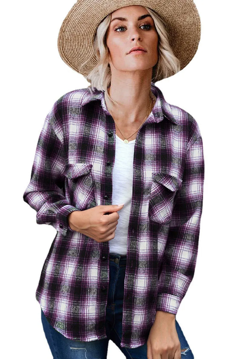 Long Sleeved Loose Fitting Plaid Button Down