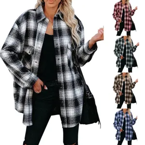 Long Sleeved Loose Fitting Plaid Button Down