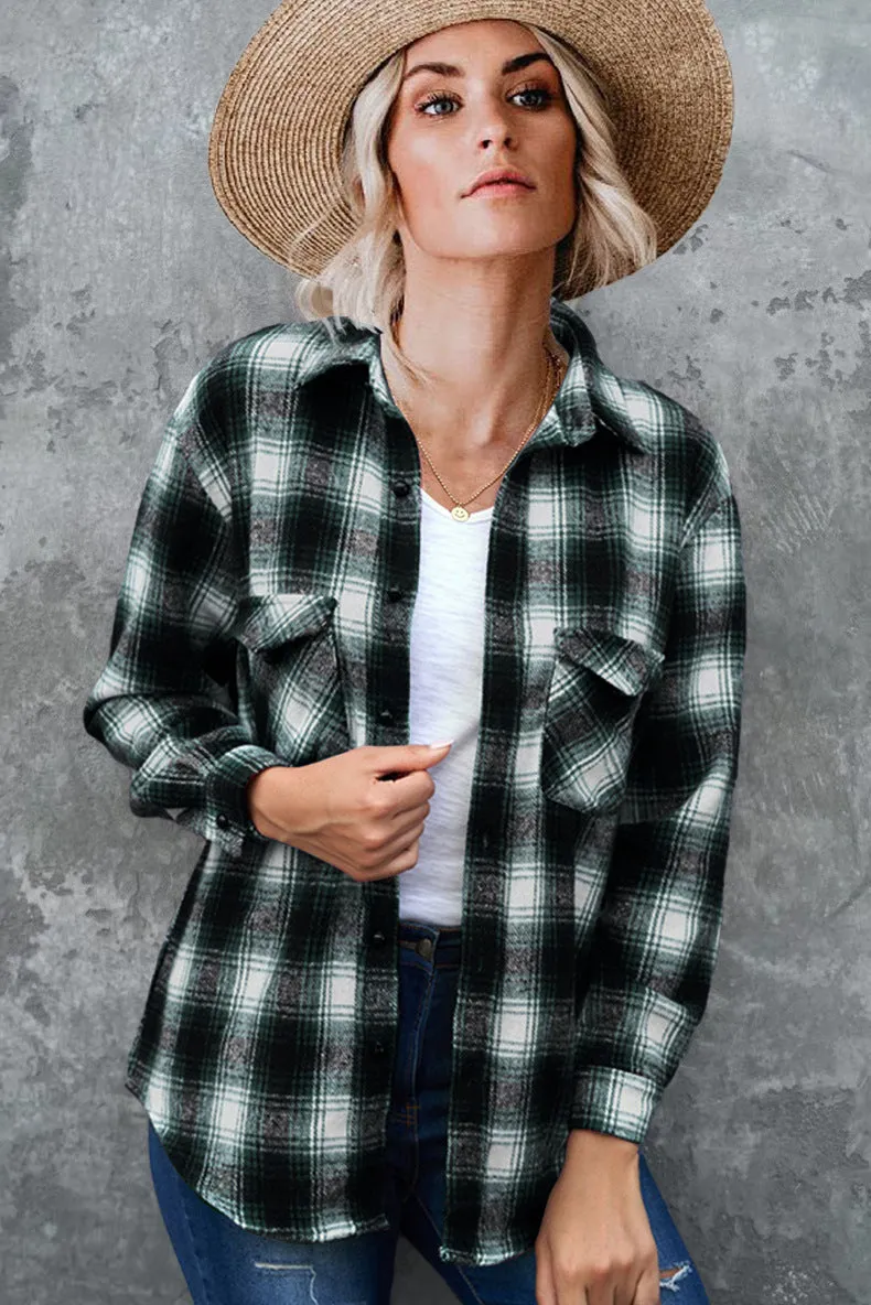 Long Sleeved Loose Fitting Plaid Button Down