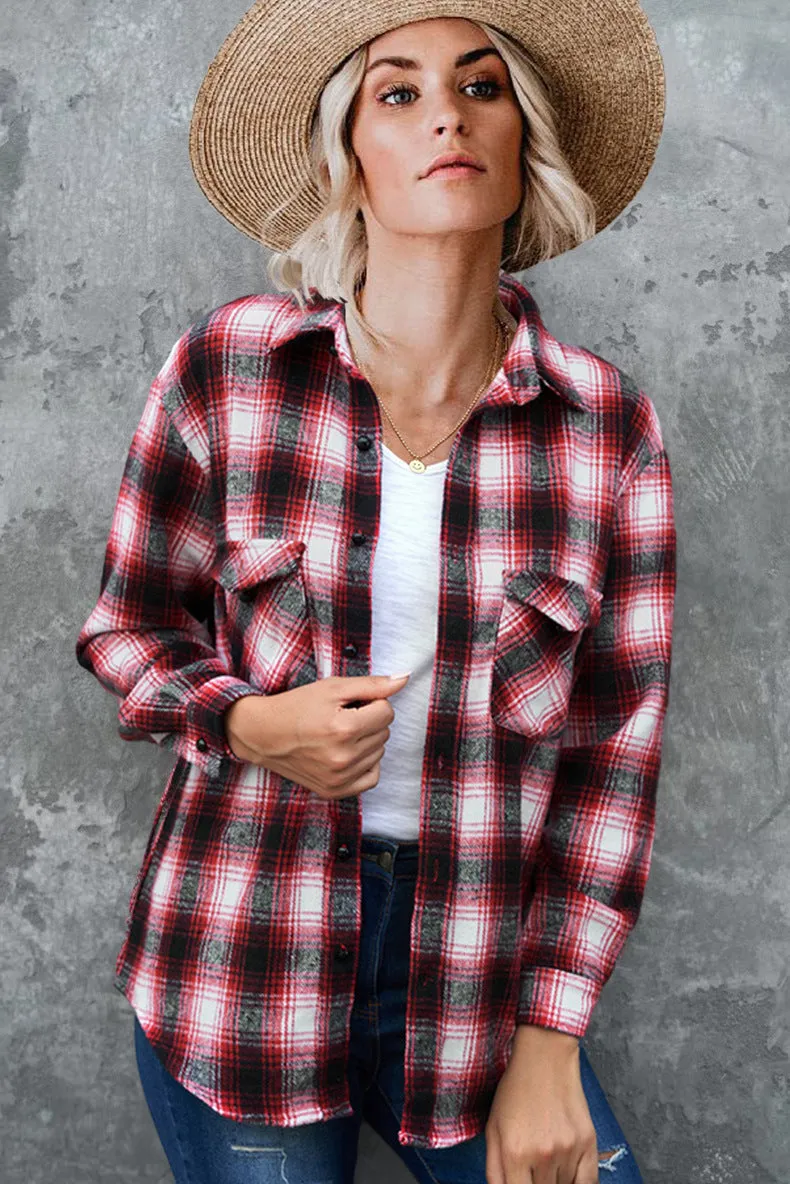 Long Sleeved Loose Fitting Plaid Button Down