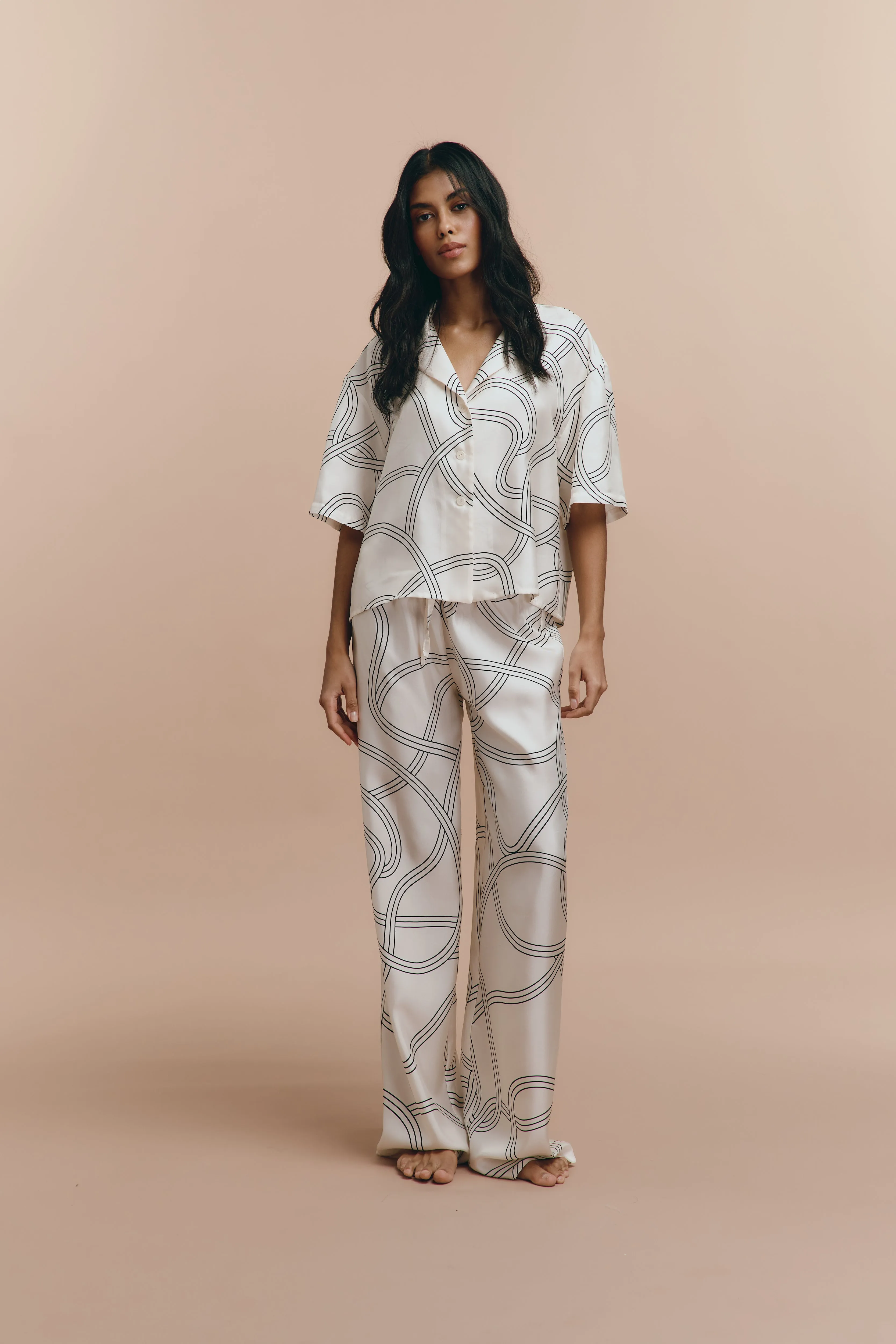 Lora printed silk pjs - White