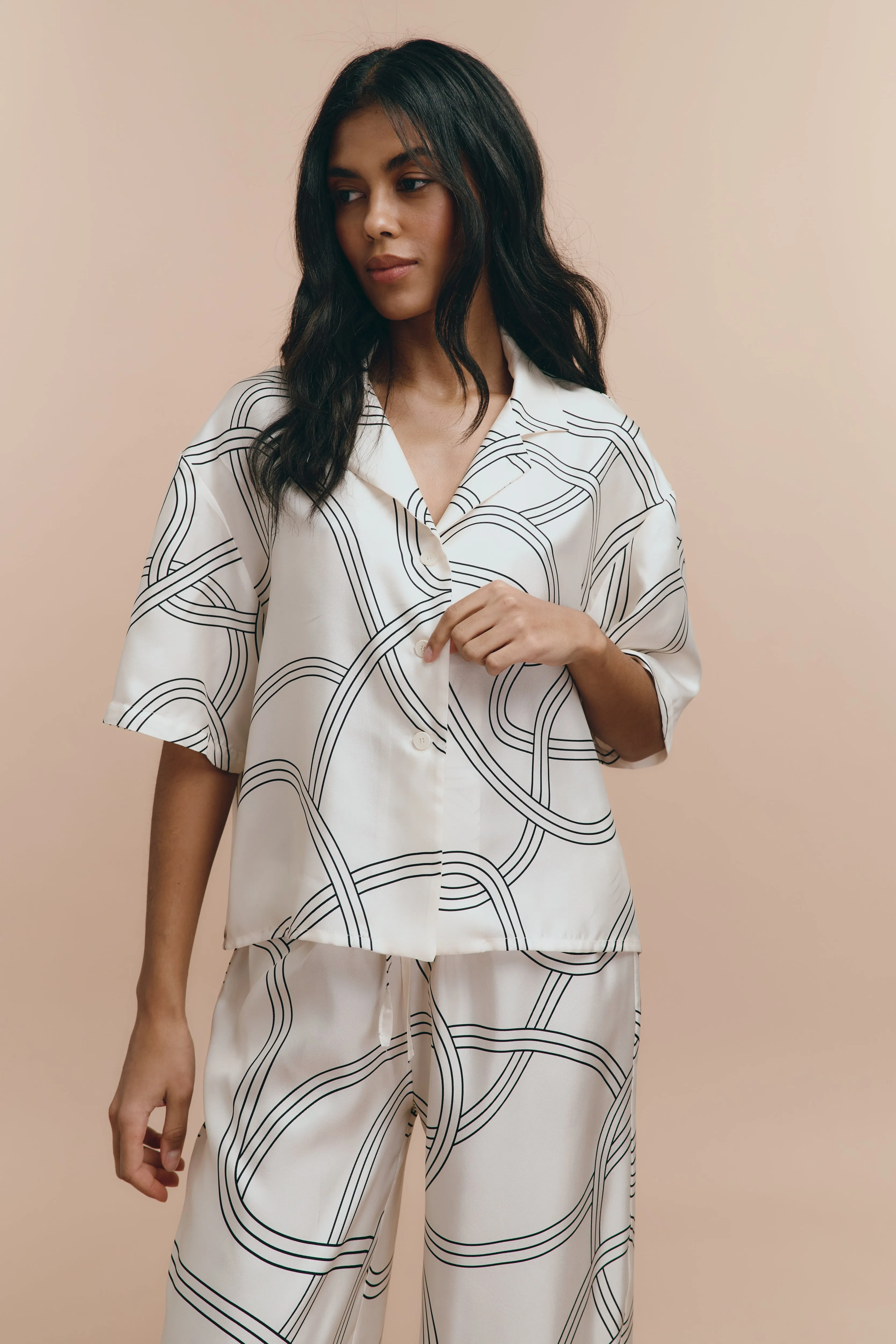 Lora printed silk pjs - White