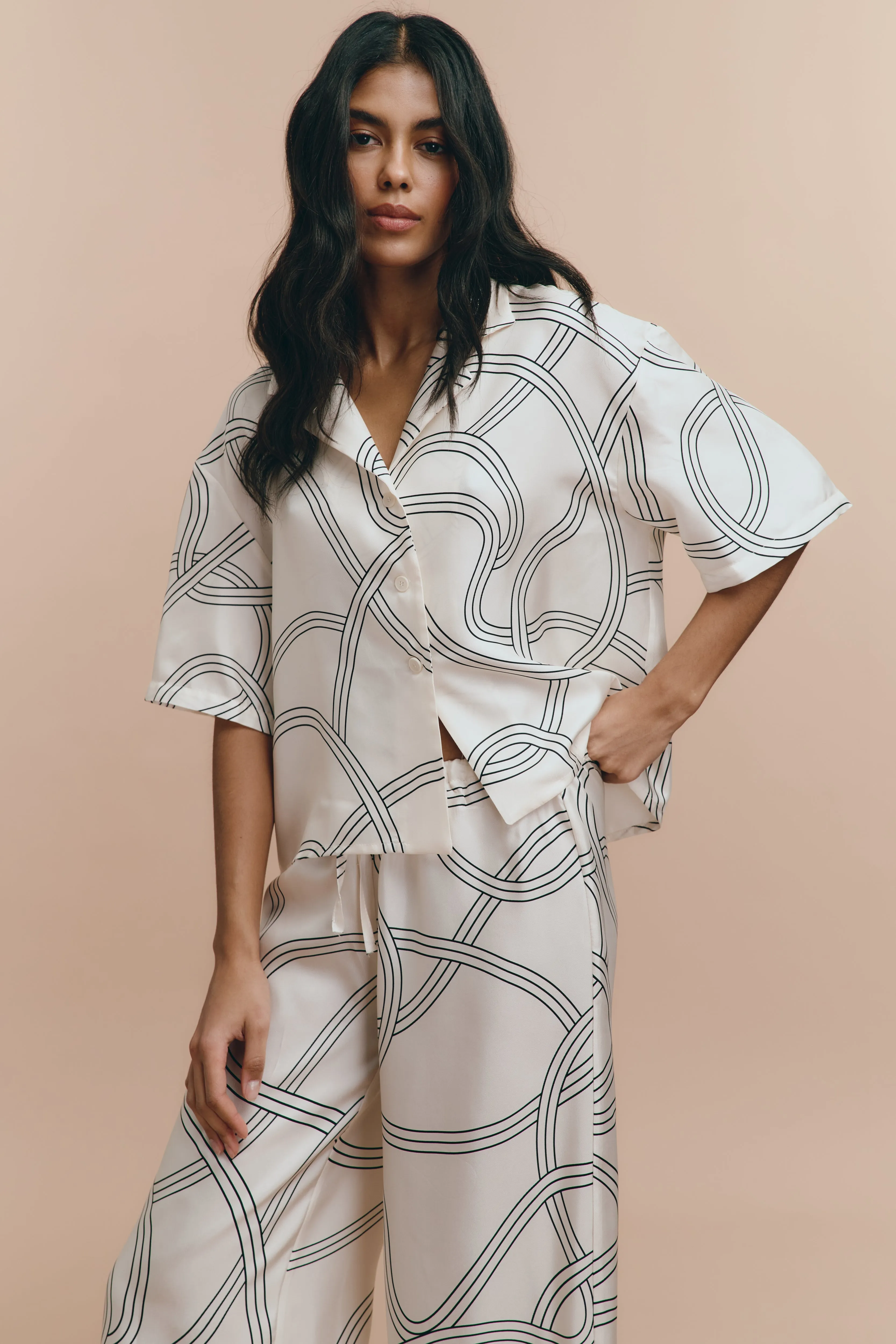 Lora printed silk pjs - White