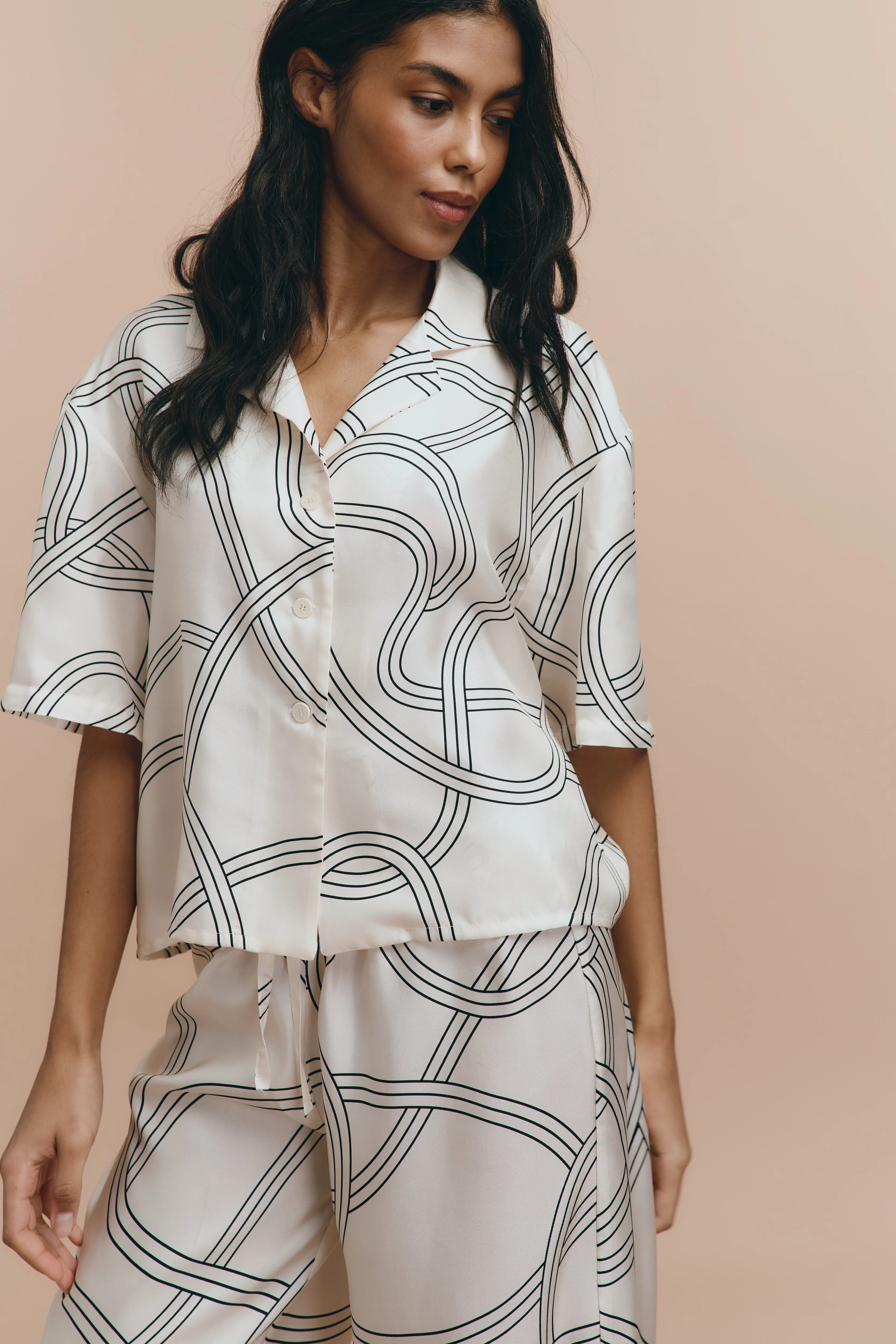 Lora printed silk pjs - White