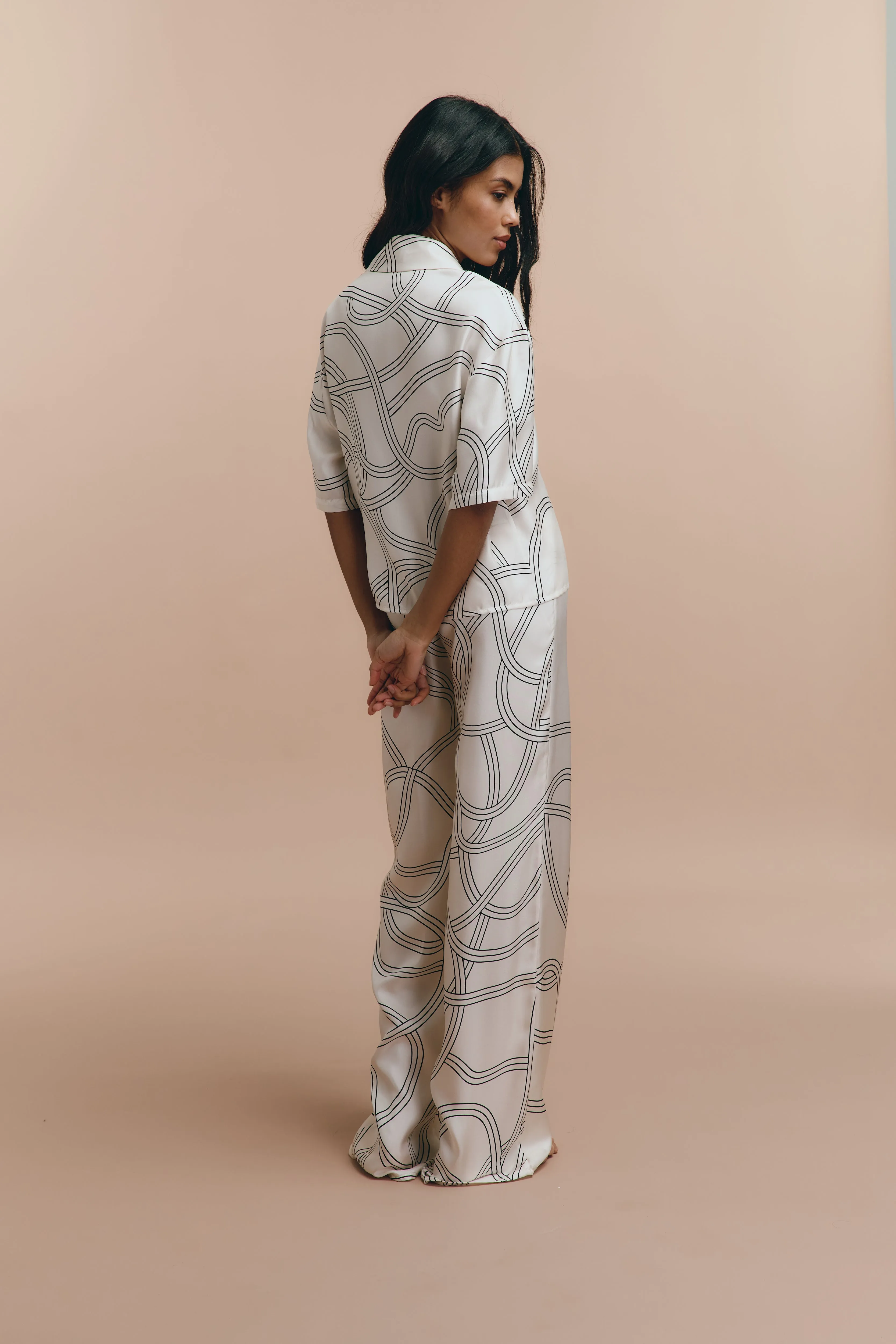 Lora printed silk pjs - White