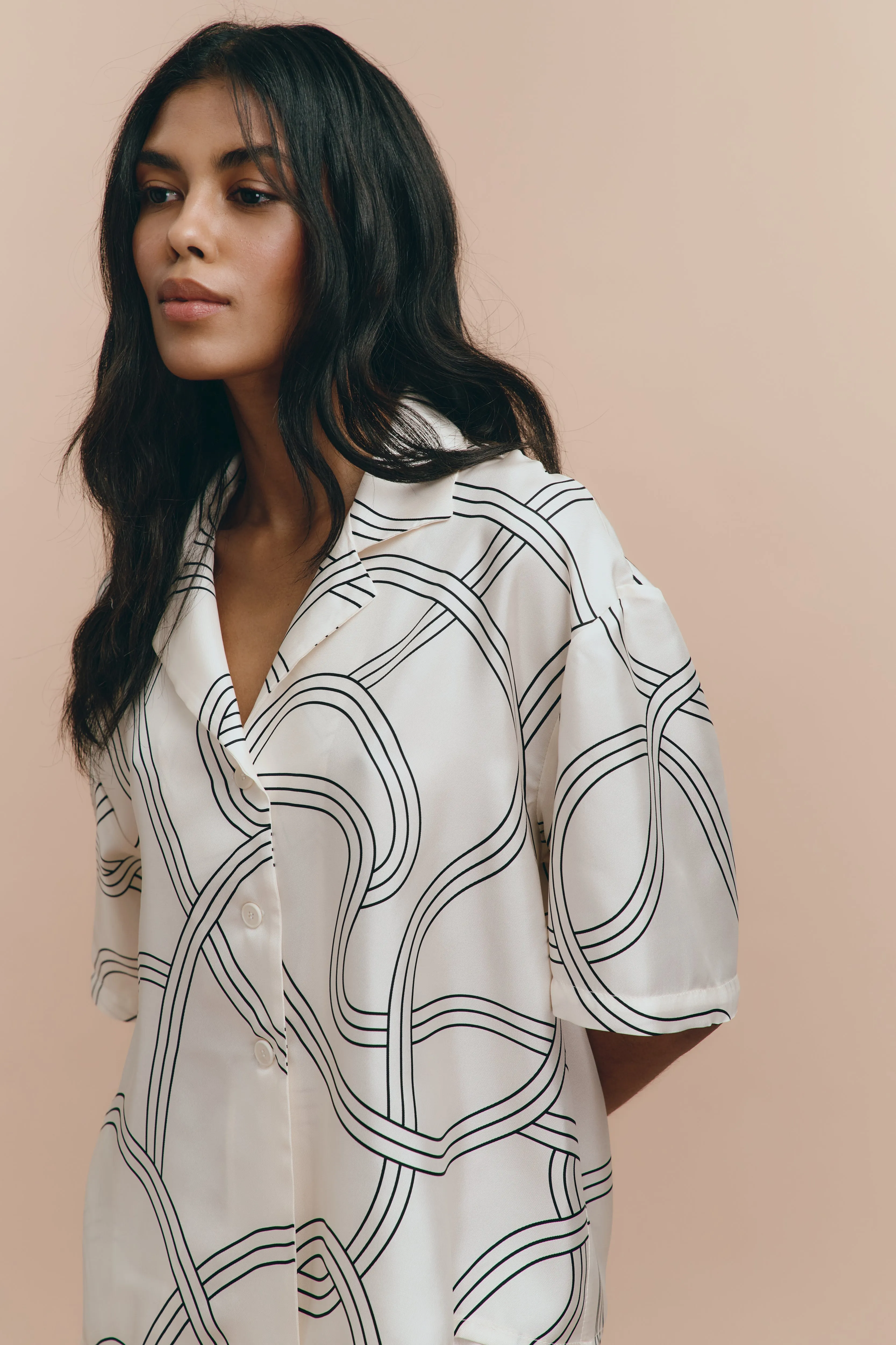 Lora printed silk pjs - White