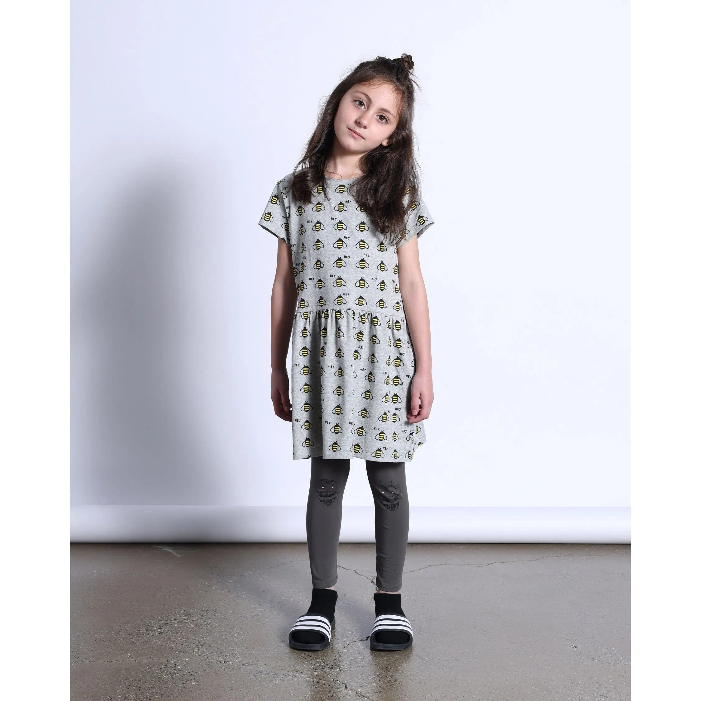 Lots Of Bees Dress- Grey Marle