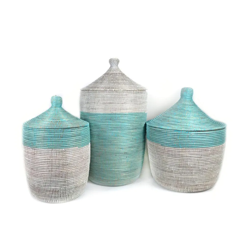 Low Storage Two-Tone Basket - Turquoise   White