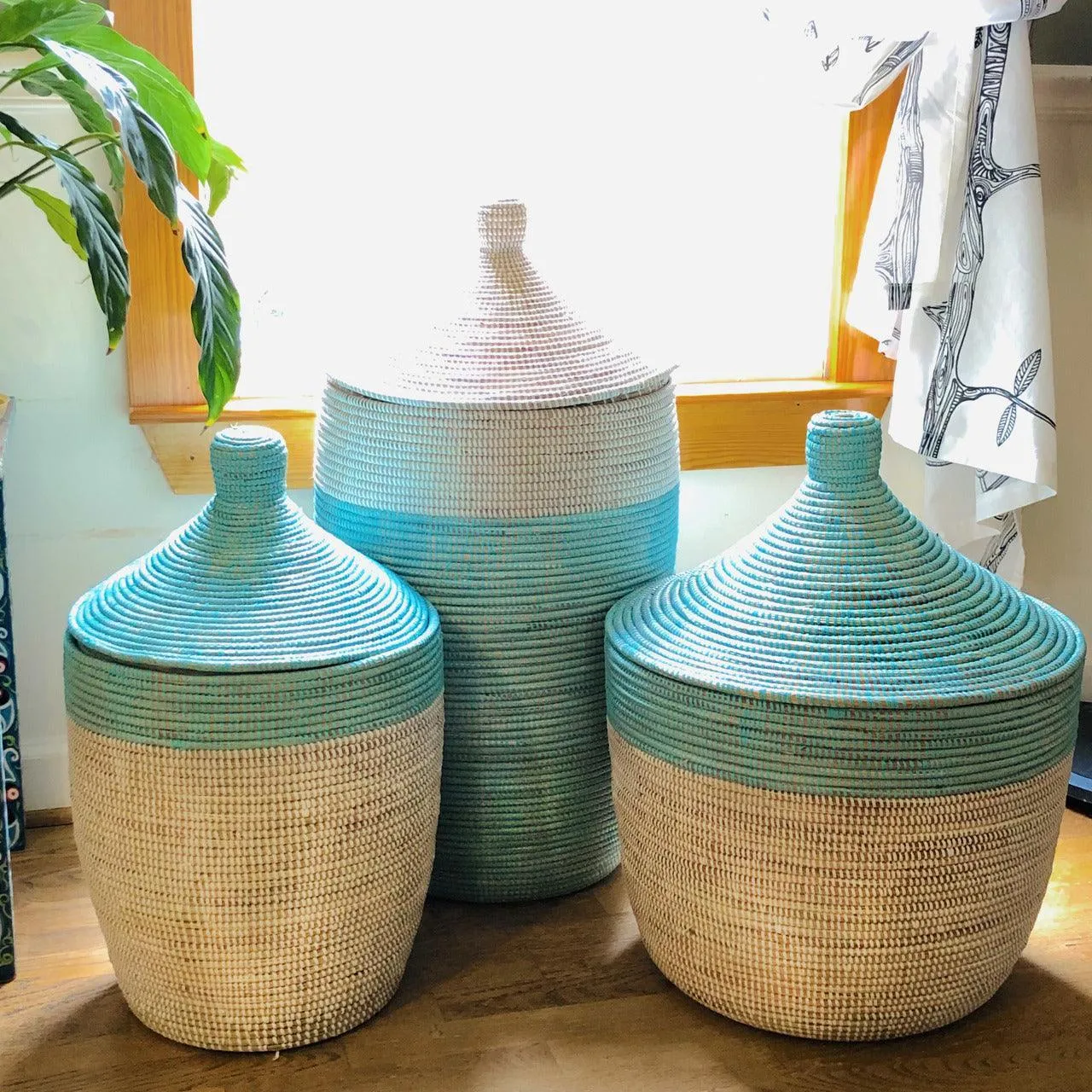 Low Storage Two-Tone Basket - Turquoise   White