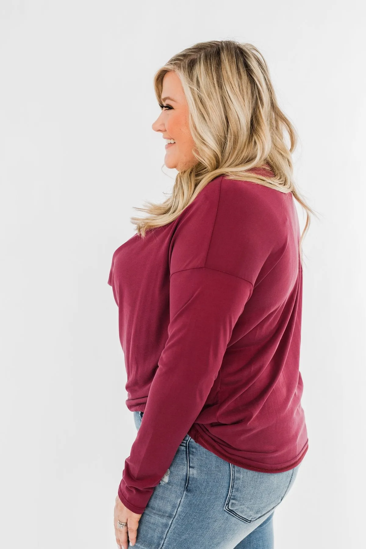 Made You Miss Me V-Neck Wrap Top- Wine