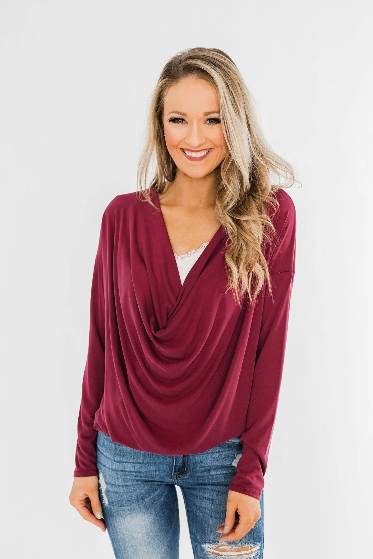Made You Miss Me V-Neck Wrap Top- Wine